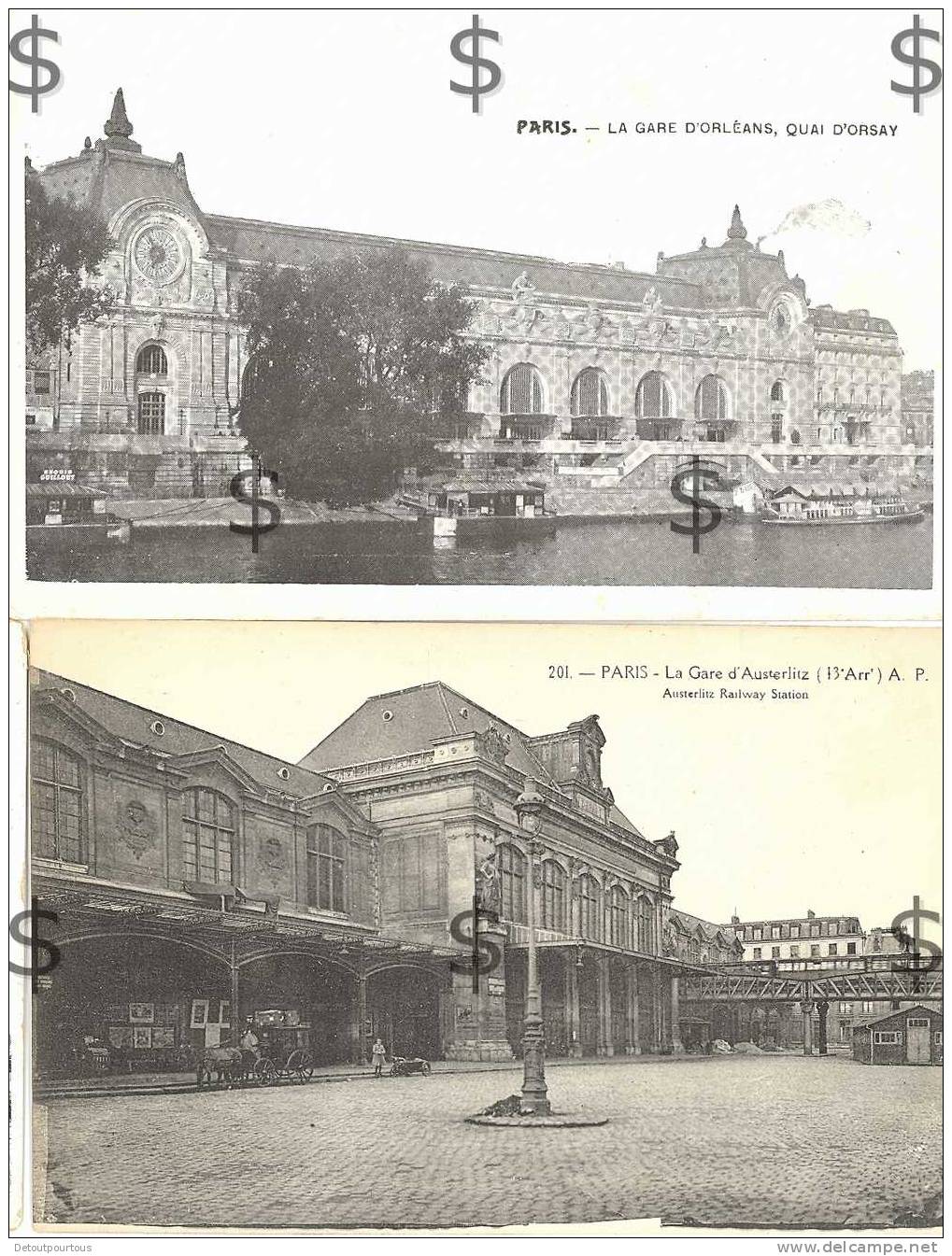 PARIS : 5 cpa Gares ferroviaires Gare du Nord Saint Lazare Austerlitz d´Orléan Orsay de l´EST ( railway station Bahnof