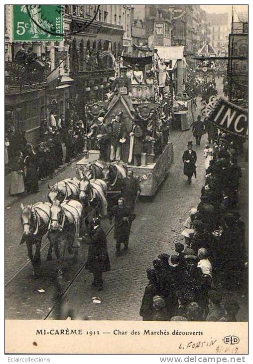 Paris 75  Fêtes de la Mi-Carême 1912    Char  des marchés découverts