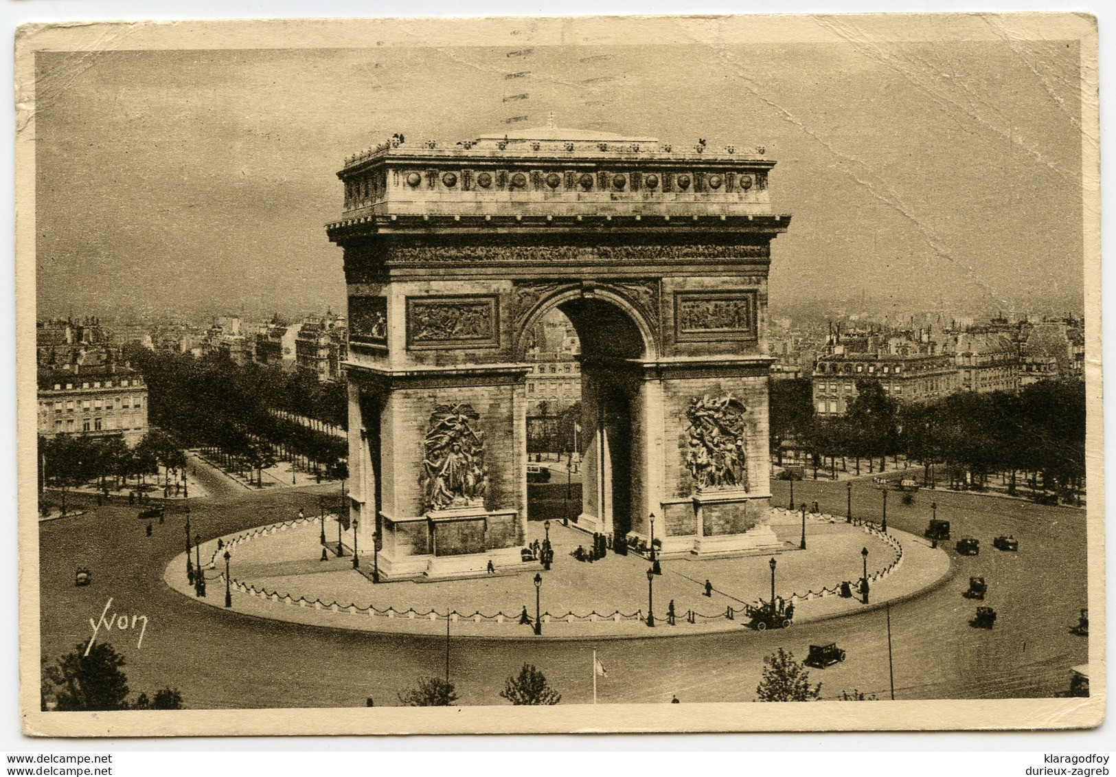 Paris, Arc de Triomphe old postcard travelled 1931 b171212