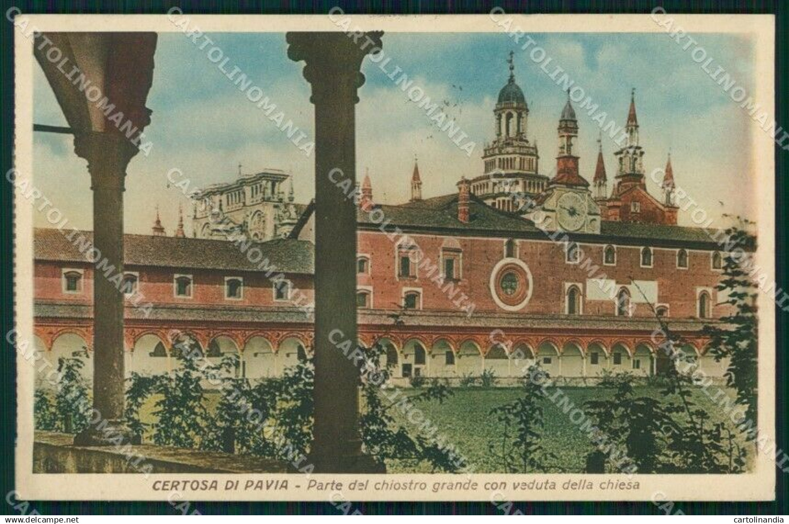 Pavia Certosa di Pavia Chiostro Grande Veduta Chiesa cartolina MX4370