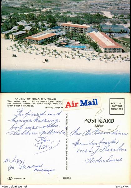 Postkaart Aruba Aerial view of Aruba Beach Club, Strand Hotel 1970