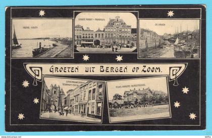 NEDERLAND prentbriefkaart Groeten UIt... 1913 Bergen op Zoom naar Oud Vosmeer