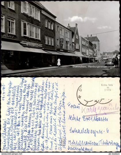 Postkaart Doetinchem Hamburgerstraat, Geschäfte 1954