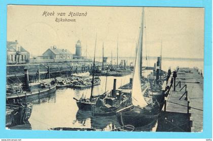 NEDERLAND prentbriefkaart Rijkshaven 1908 Hoek van Holland naar Windsor, Engeland