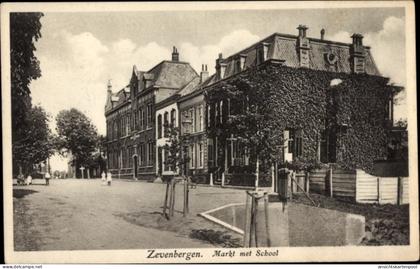 CPA Zevenbergen Nordbrabant, Markt met School