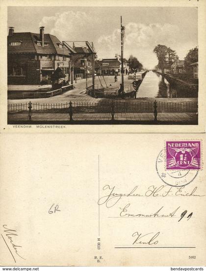 Nederland, VEENDAM, Molenstreek, Ophaalbrug (1934) Ansichtkaart