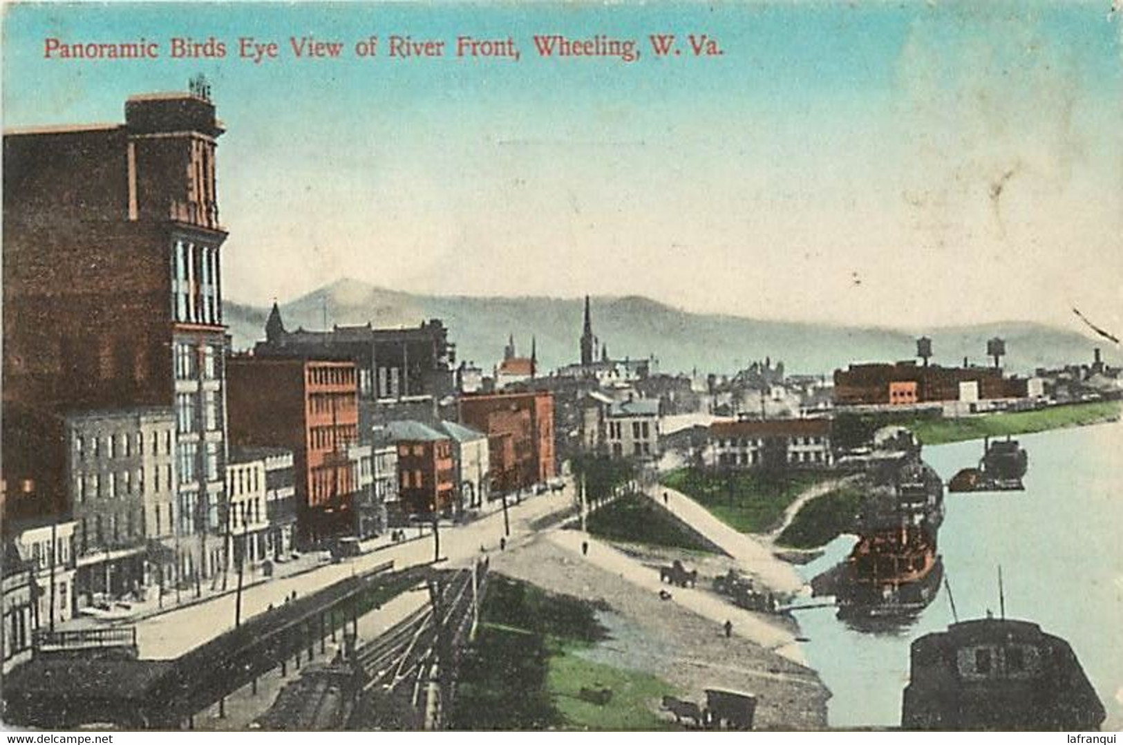 pays  div ref Y972 - etats unis - usa - panoramic birds eye view of river front   - wheeling  w va  -