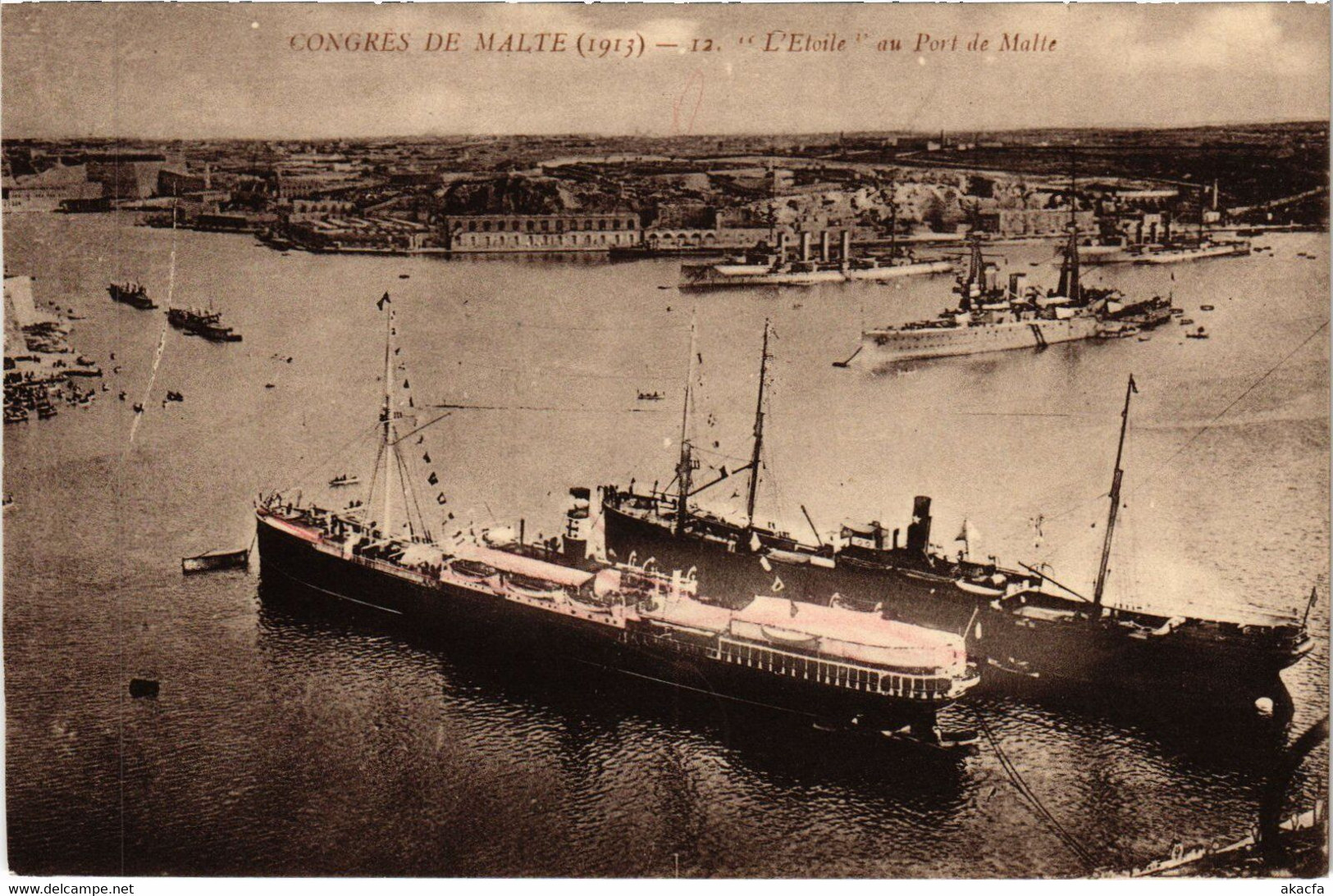 PC CONGRES DE MALTE 1913 L'ETOILE SHIP AU PORT DE MALTE MALTA (a30370)