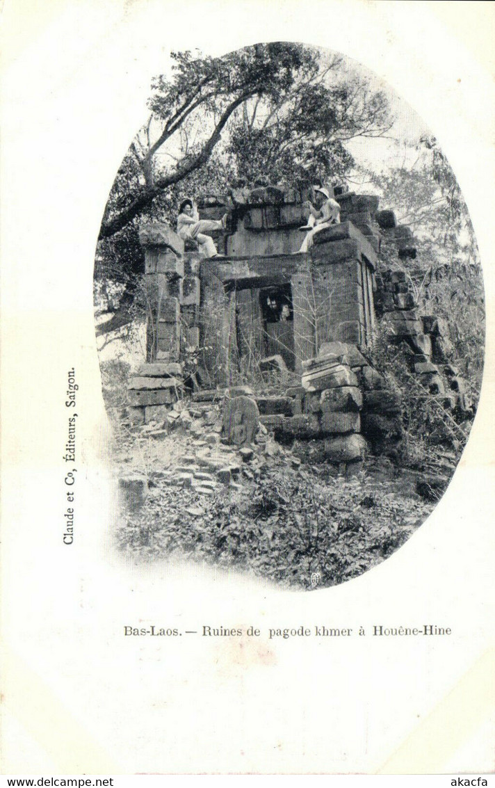 PC CPA LAOS INDOCHINA BAS LAOS RUINES DE PAGODE KHMER (b23396)