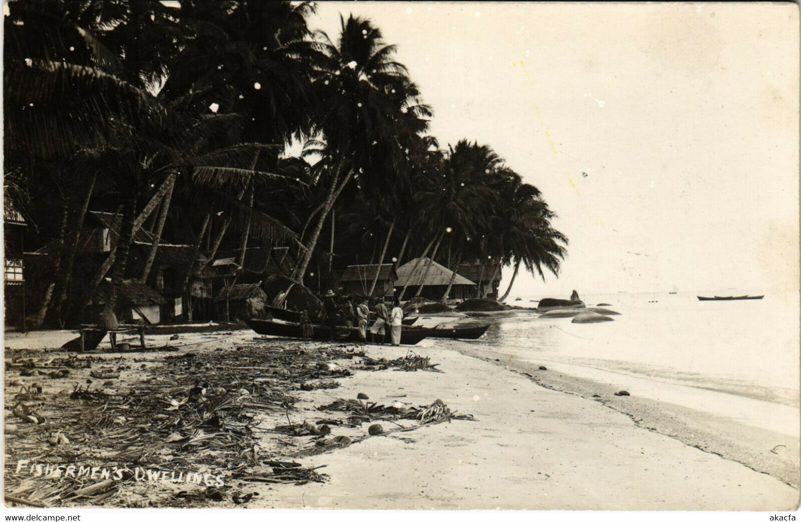 PC CPA MALAYSIA, FISHERMAN'S DWELLINGS, Vintage REAL PHOTO Postcard (b19105)