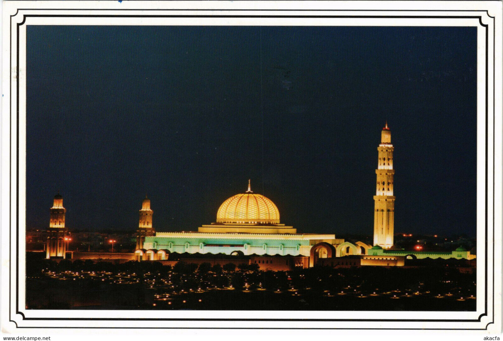 PC CPA SULTANATE OF OMAN THE GRAND MOSQUE IN NIGHT REAL PHOTO POSTCARD (b16343)