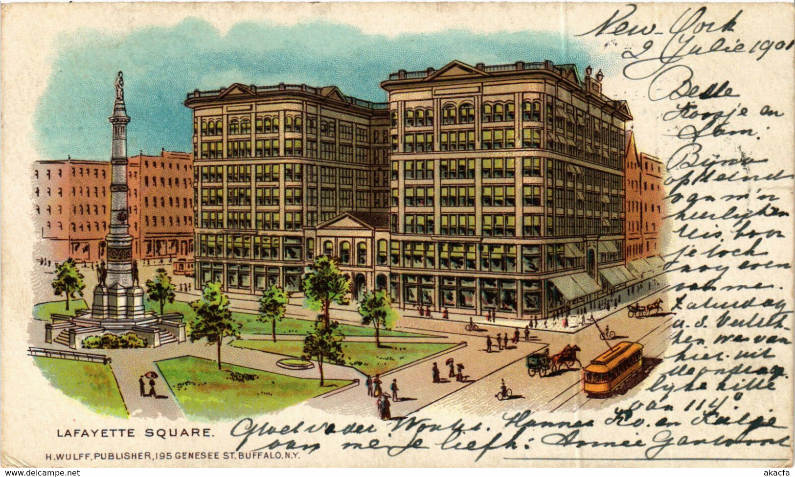 PC CPA US, NY, NEW YORK, LAFAYETTE SQUARE 1901, VINTAGE LITHO POSTCARD (b6486)