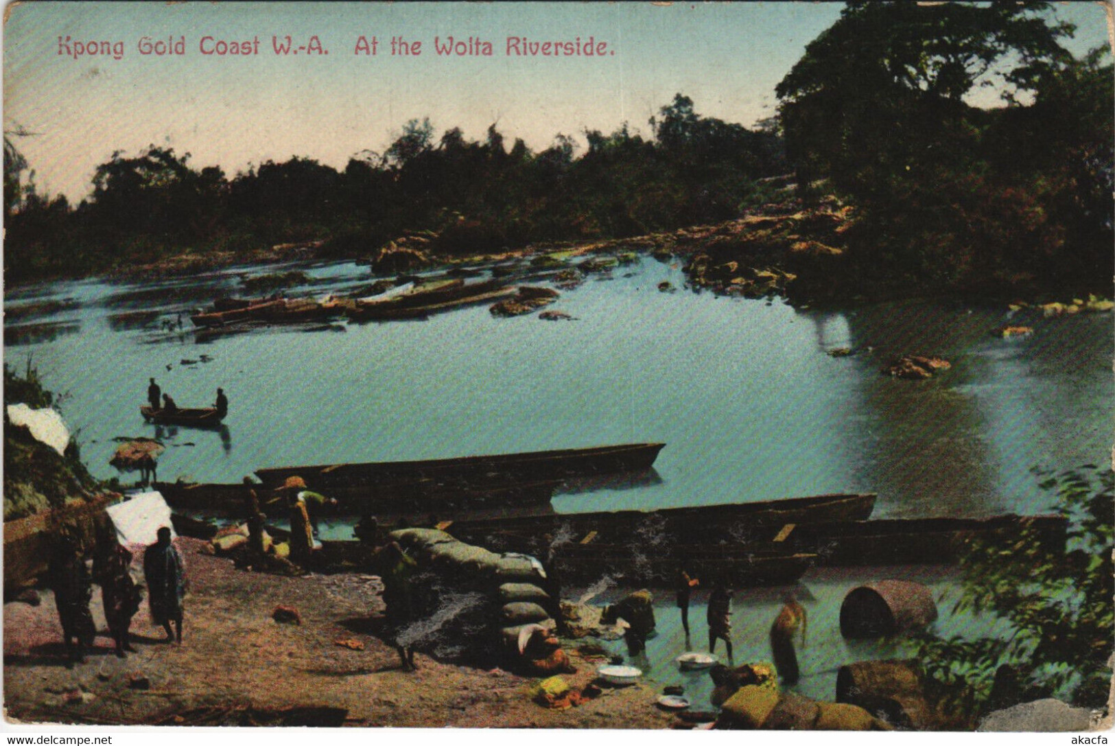 PC GHANA, KPONG GOLD COAST, WOLTA RIVERSIDE, Vintage Postcard (b44081)