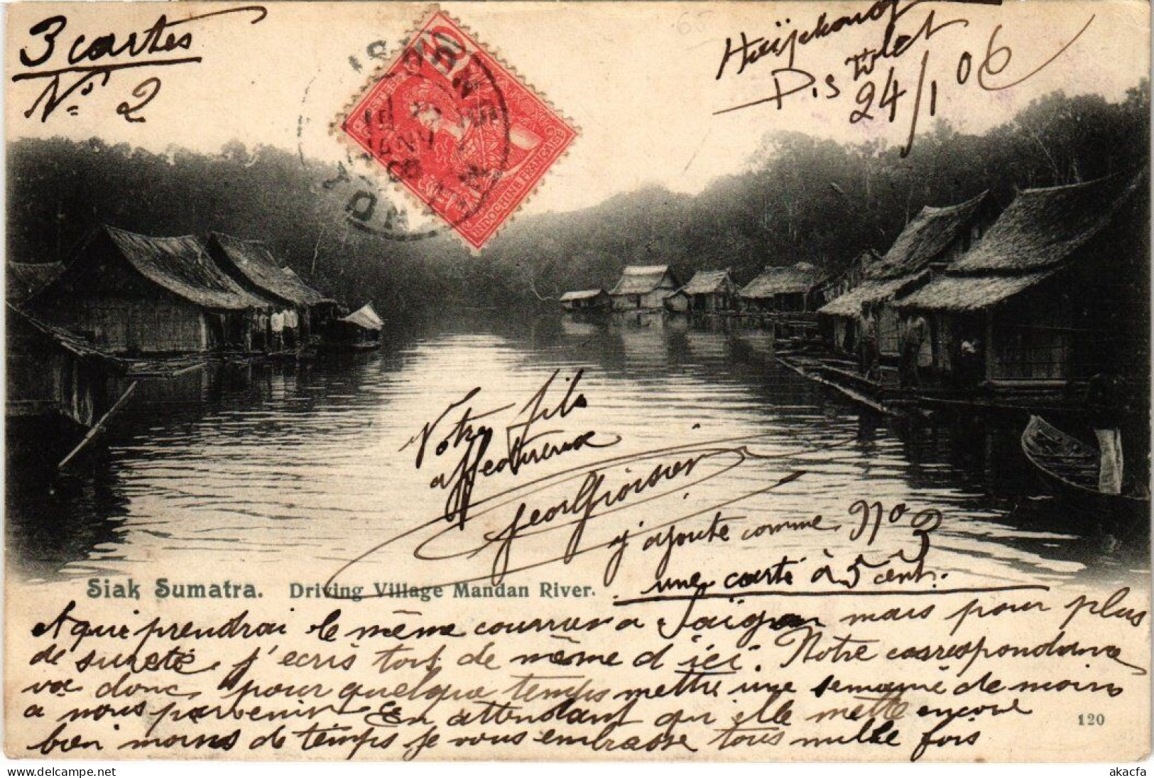 PC INDONESIA DUTCH INDIES SIAK SUMATRA DRIVING VILLAGE MANDAN RIVER (a1551)