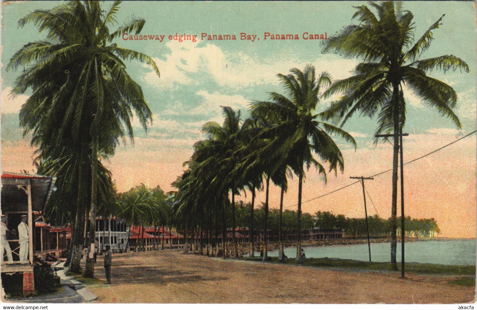 PC PANAMA, CAUSEWAY EDGING PANAMA BAY, PANAMA CANAL, Vintage Postcard (b44417)