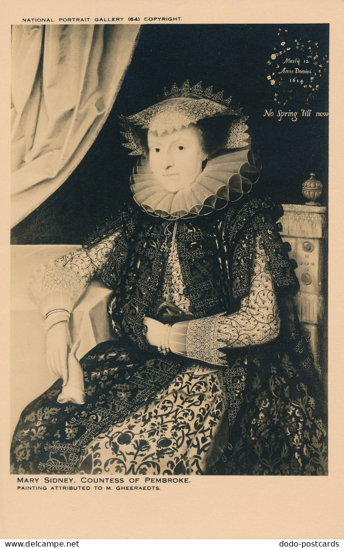 PC67505 Postcard. Mary Sidney. Countess of Pembroke. National Portrait Gallery.