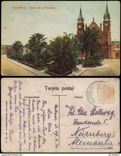 Postcard Lima Peru Iglesia de la Recoleta. 1924