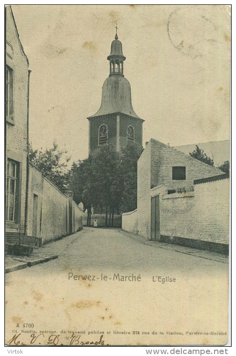 Perwez-le-marché : L'église   ( ecrit 1908 avec timbre )