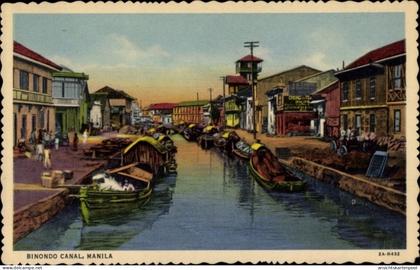 CPA Manila Philippinen, Binondo canal, boats, houses