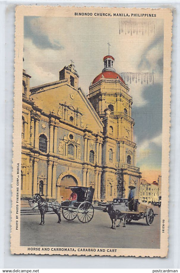 Philippines - MANILA - Binondo church, Horse and Carromata - Publ. Philippines Education Co.