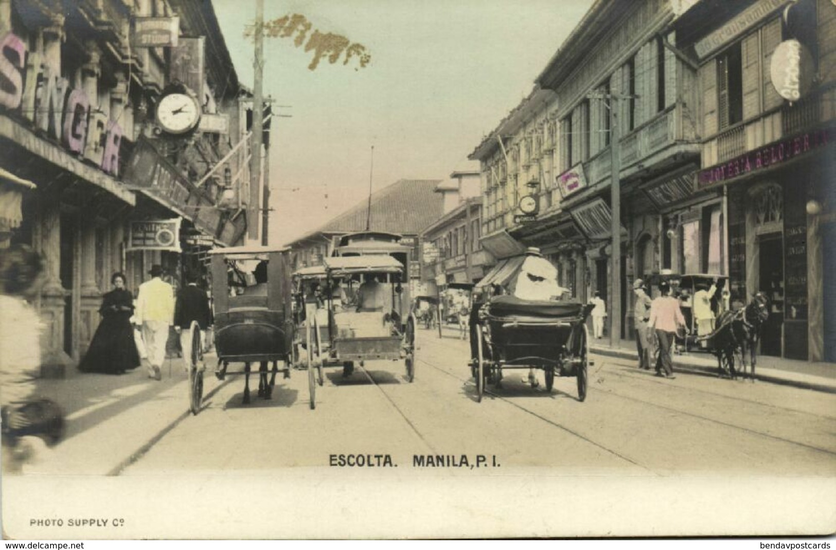 philippines, MANILA, Escolta, Street Scene with Horse Carts (1905) RPPC Postcard