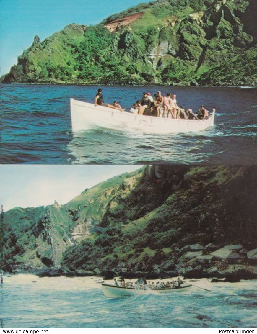 Pitcairn Island Whale & Fruit Boats Leaving Bounty Bay 1970s Postcard