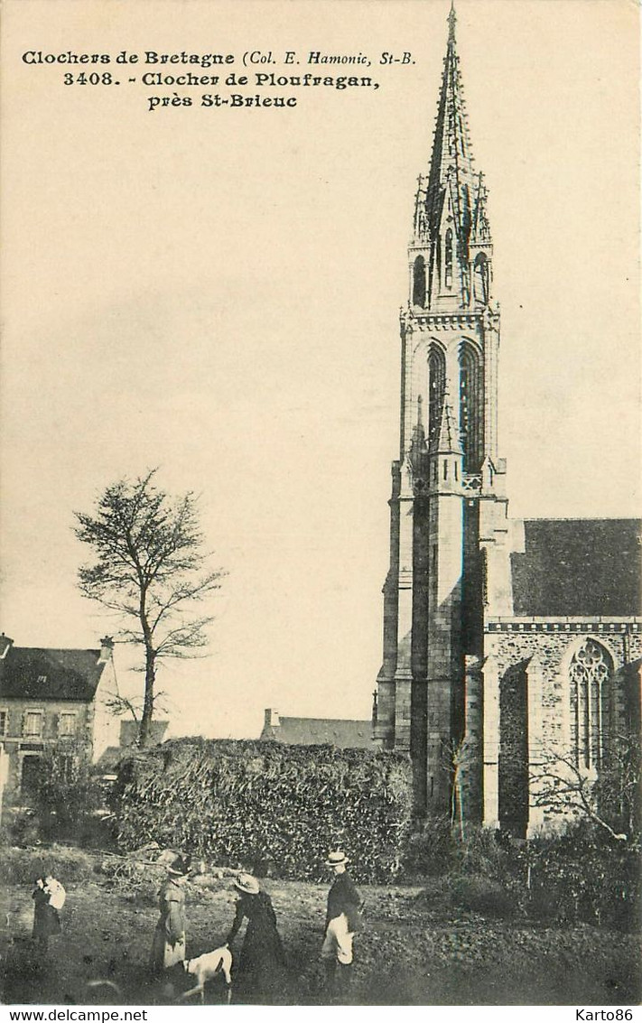 ploufragan * vue sur l'église et le clocher * villageois