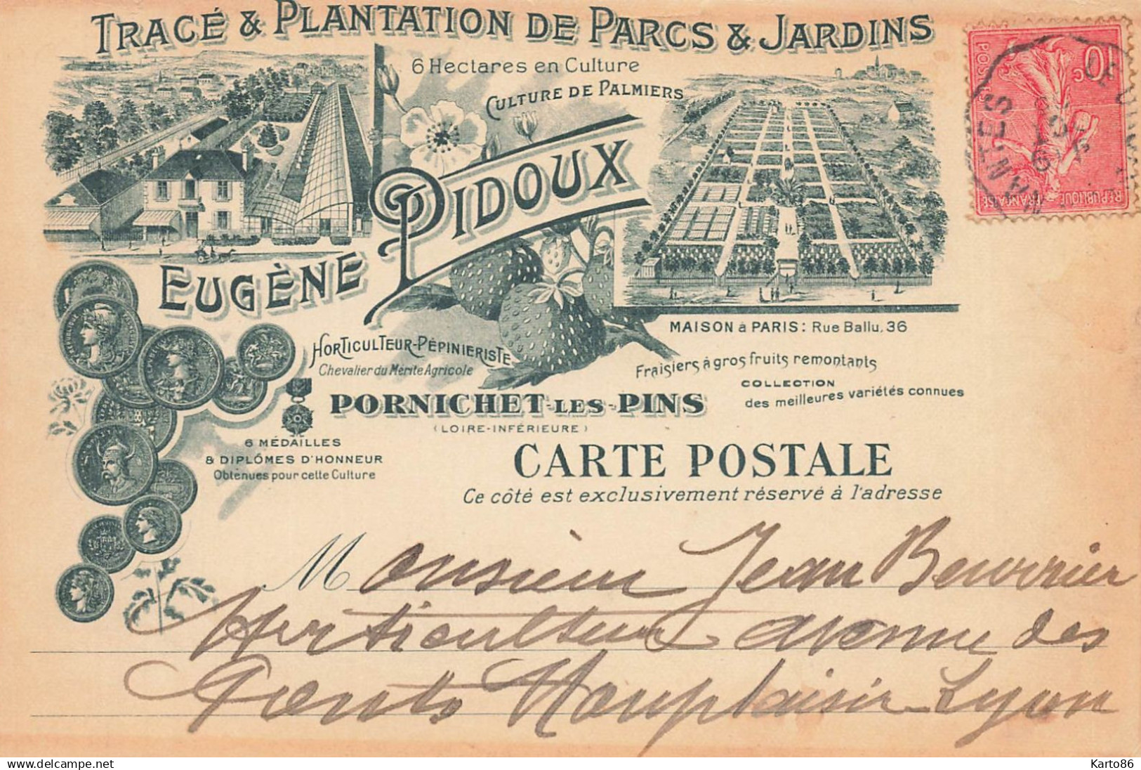 pornichet * RARE CPA 1905 ! * Tracé & Plantation de Parcs et Jardins Eugène PIDOUX Horticulteur Pépiniériste