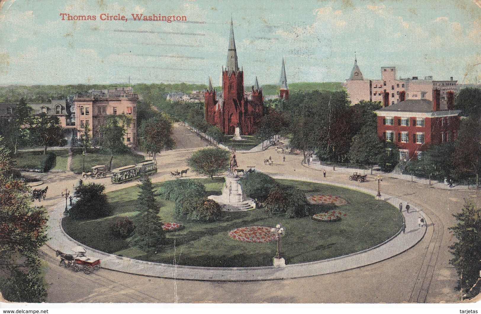 POSTAL DE WASHINGTON DE THOMAS CIRCLE DEL AÑO 1919 (ESTADOS UNIDOS)