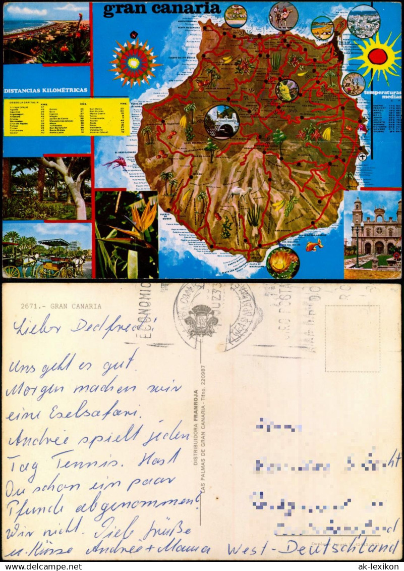 Postales Gran Canaria Gran Canaria Insel-Karte mit Ortsansichten 1973