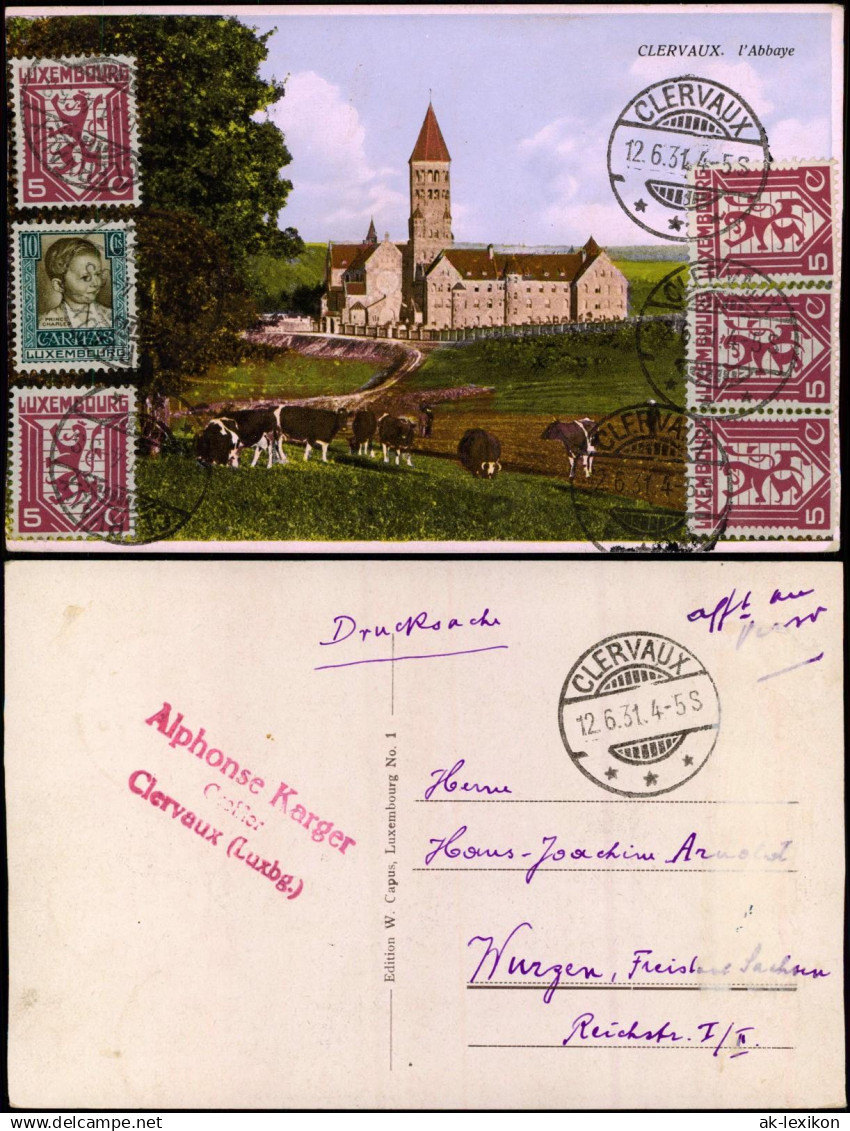 Postcard Clerf Clervaux Abbaye de Clervaux 1931  gel. div. Briefmarken