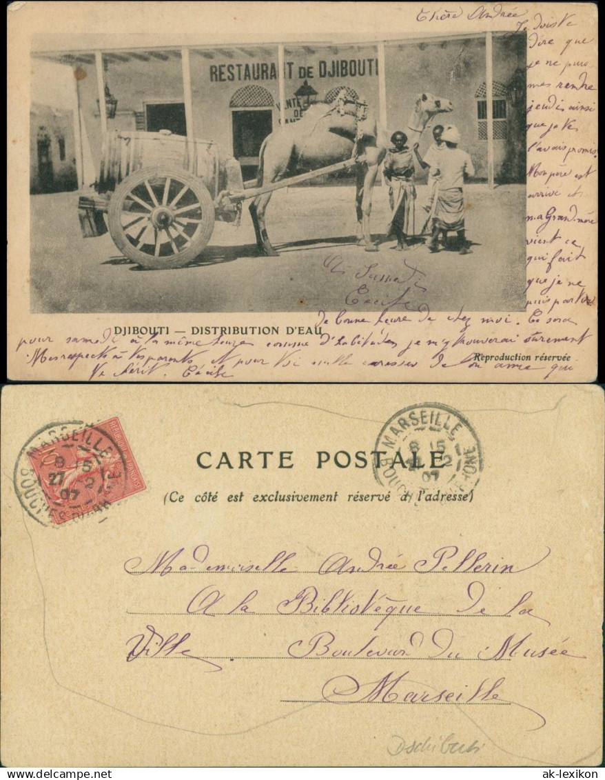 Postcard Dschibuti Djibouti Fuhrwerk vor dem Restaurant 1907