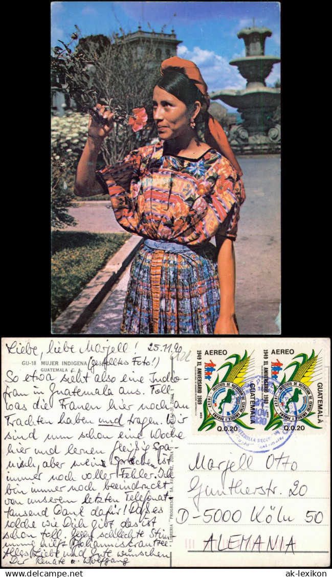 Postcard Guatemala  Frau Typen 1989  gel. Airmail Briefmarke Exoten