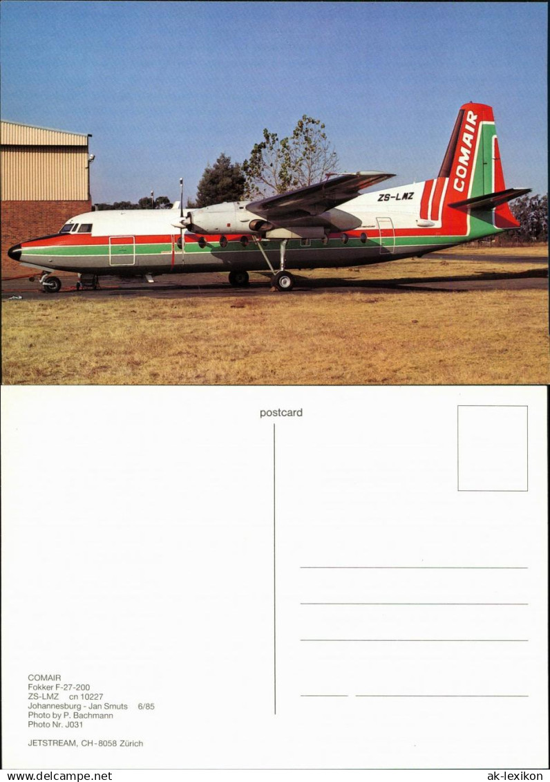 Postcard Johannesburg Flugzeug "Comair" - Fokker F-27-200 1985