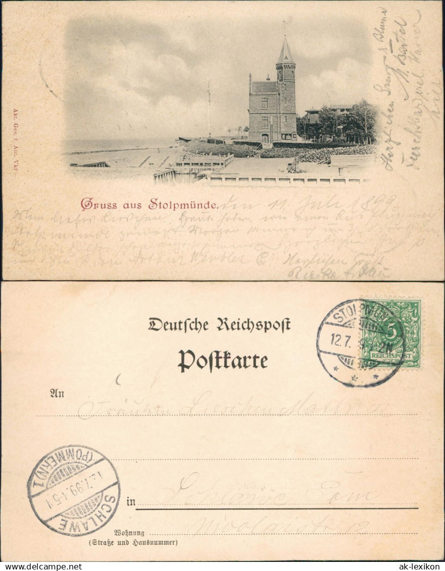 Postcard Stolpmünde Ustka Leuchtturm Pommern 1899