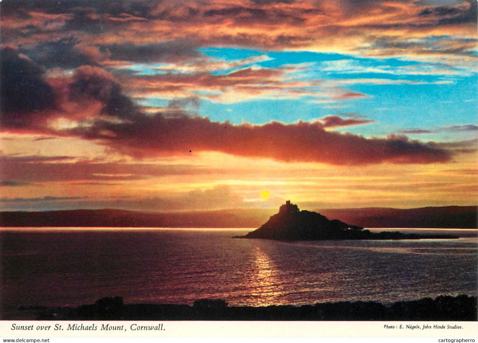 Postcard United Kingdom England Cornwall St Michael's Mount sunset