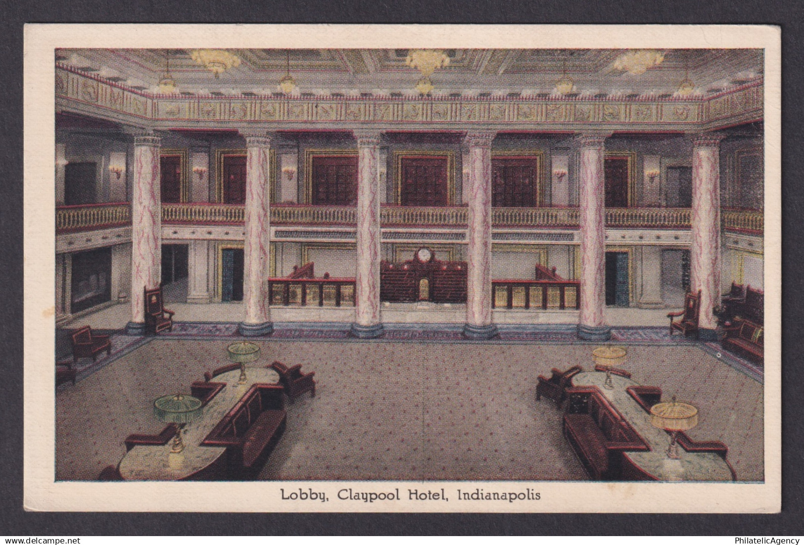 Postcard, United States, Indianapolis IN, Claypool Hotel, Lobby