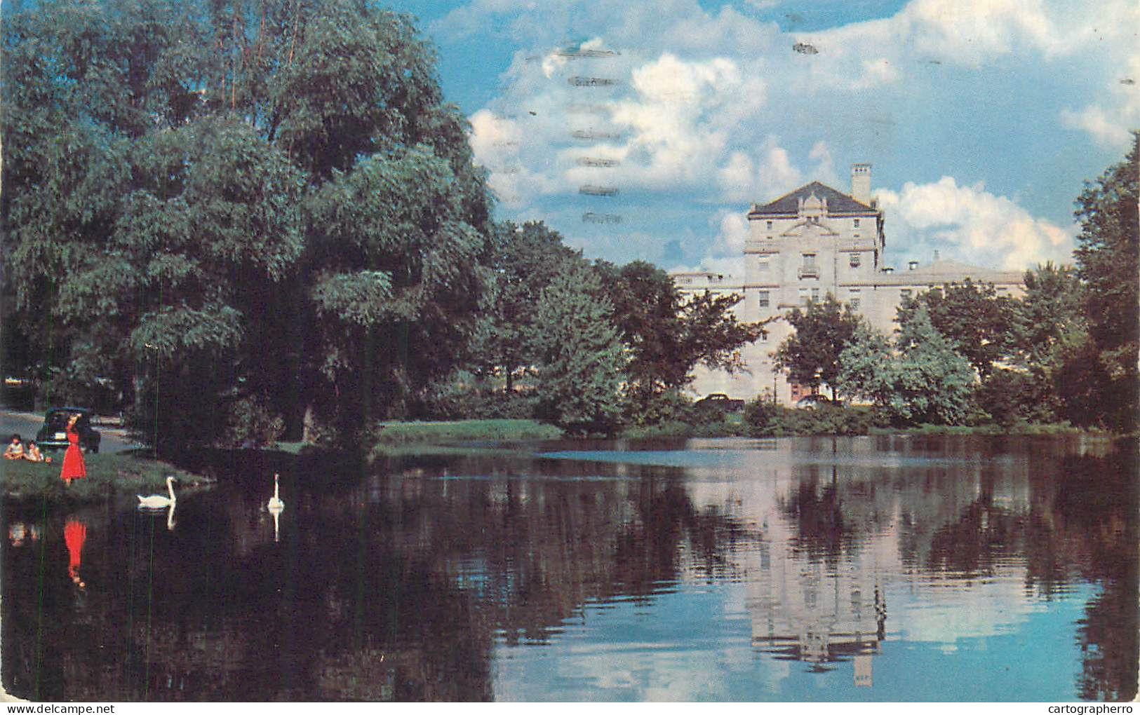 Postcard USA United States IA - Iowa > Ames lake Laverne and the Memorial union 1955