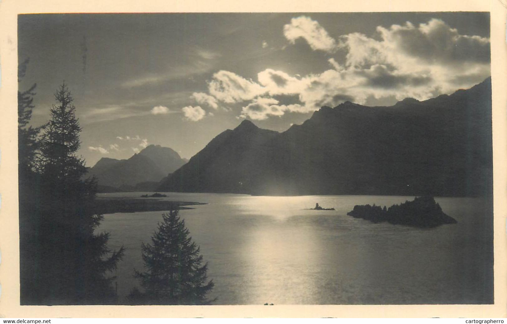 Postcards Switzerland Sils im Engadin sonnenuntergang uber dem See 1932