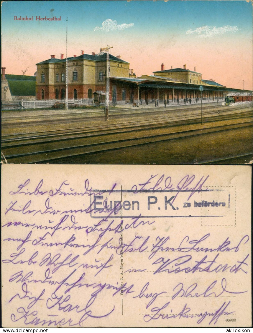 Postkaart Herbesthal-Lontzen  Bahnhof 1917  gel. Feldpost Eupen