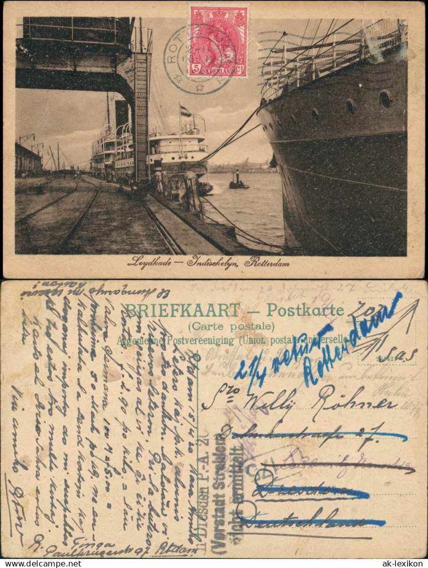 Postkaart Rotterdam Rotterdam Loydkade Indischhafen 1922