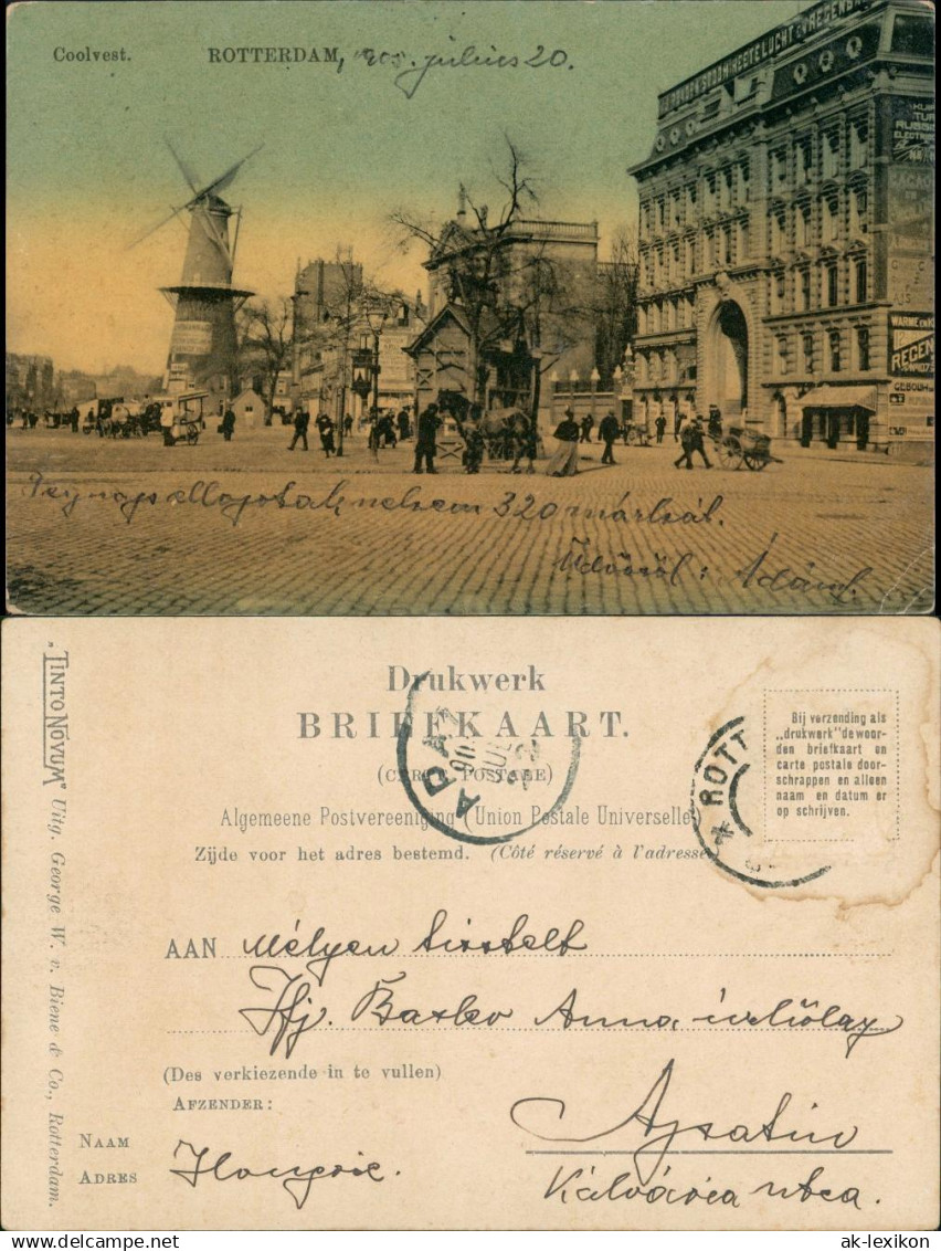 Postkaart Rotterdam Rotterdam Windmühle, Straße, Hotel 1906