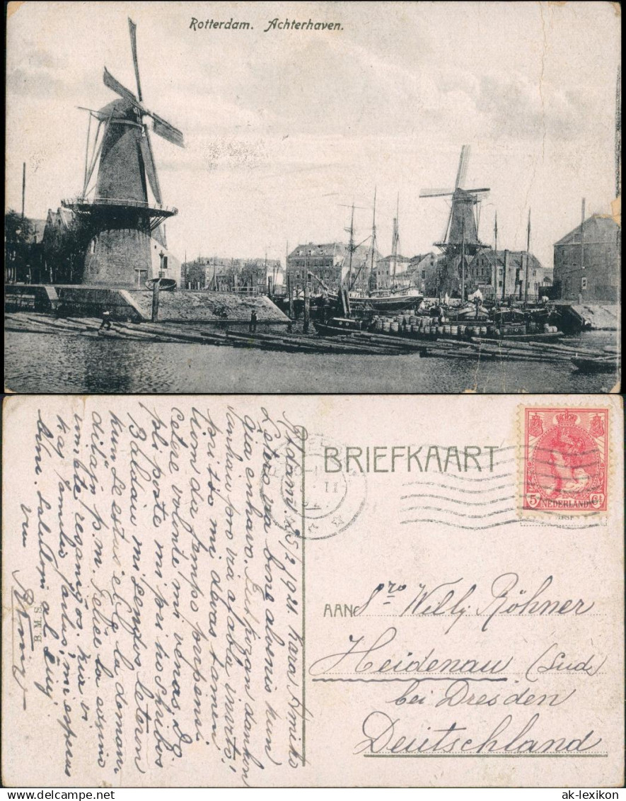 Postkaart Rotterdam Rotterdam Windmühlen - Achterhaven 1912