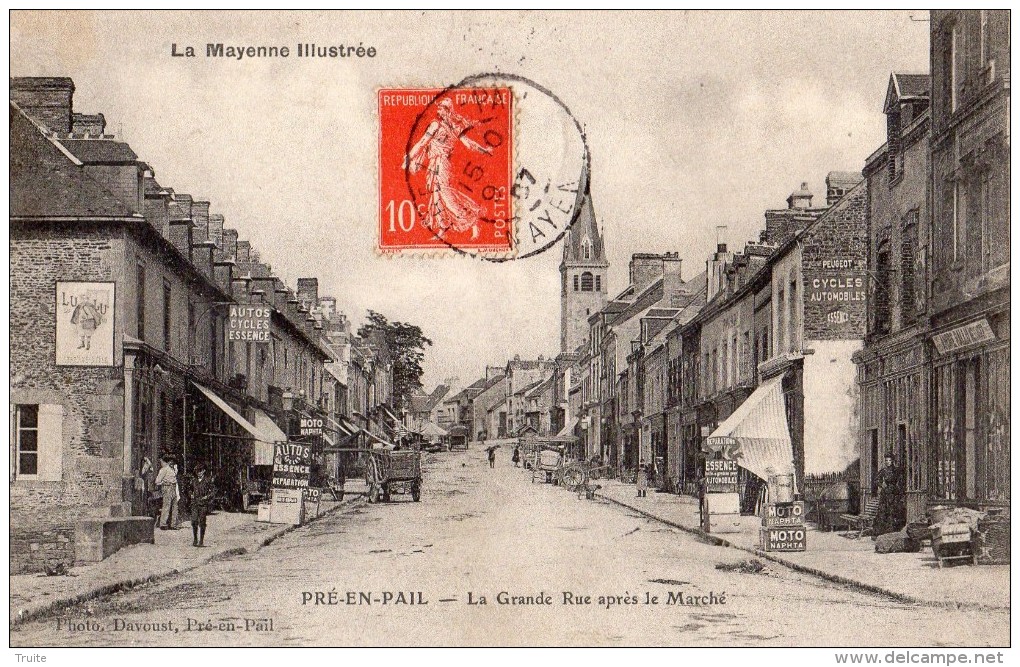 PRE-EN-PAIL LA GRANDE RUE APRES LE MARCHE  COMMERCES AUTOS CYCLES