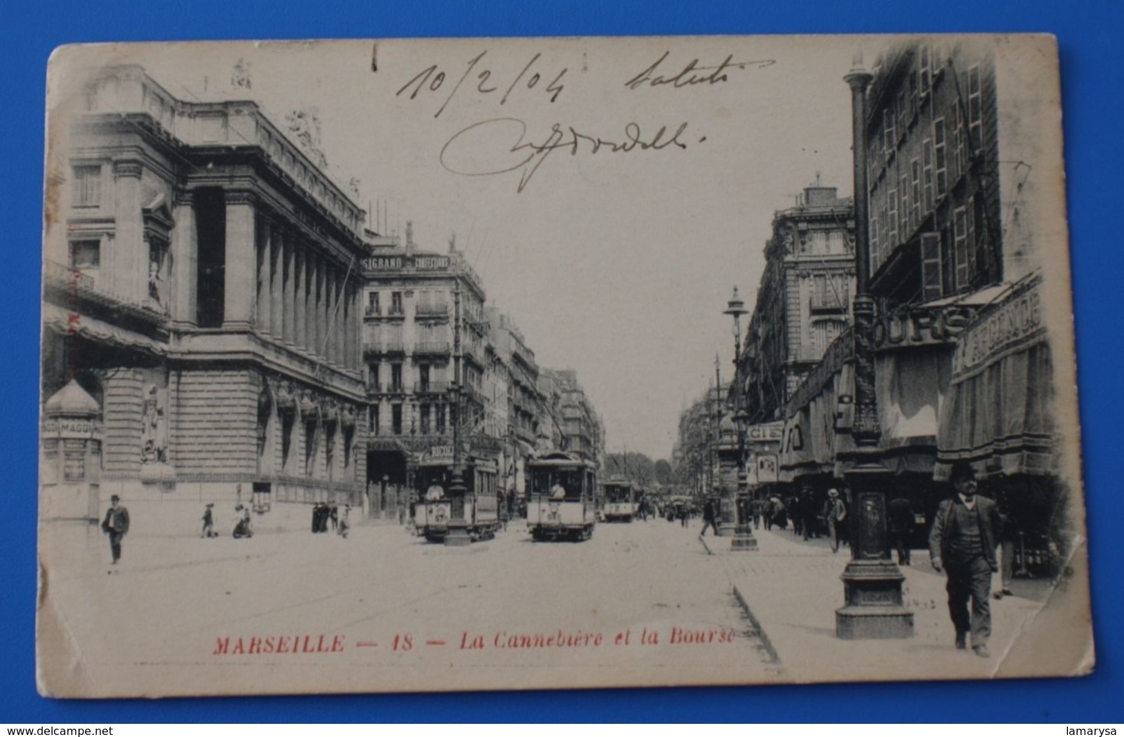 précurseur-1902 CANEBIERE/BOURSE.MARSEILLE CPA-Carte Postale[13] Bouches-du-Rhône Très animée ligne tramway trolley bus