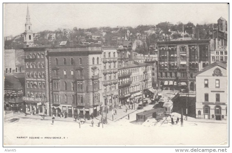 Providence RI Rhode Island, Market Square Street Scene, Street Car, c1900s Vintage Postcard