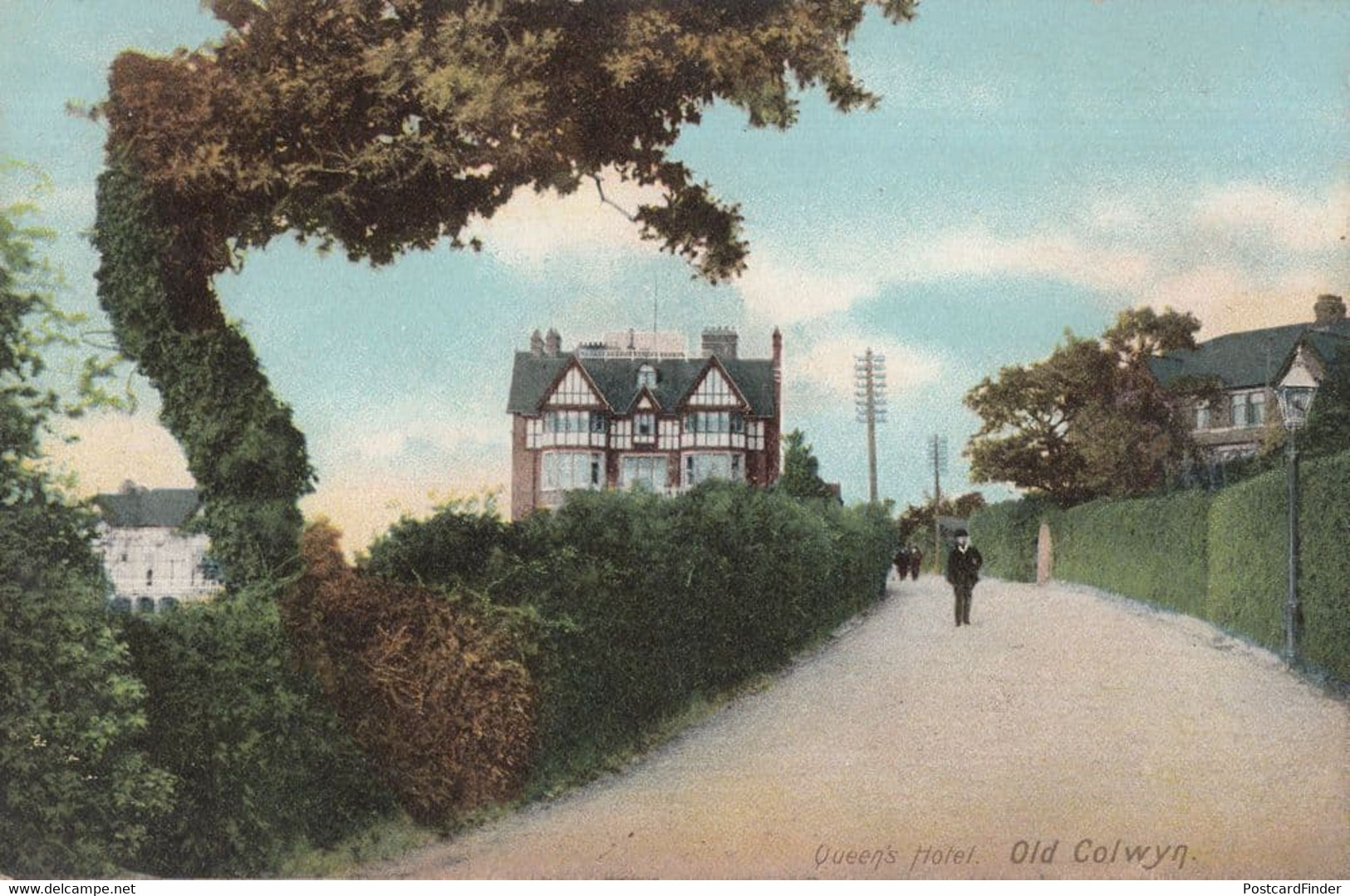 Queens Hotel Old Colywn Antique Denbighshire Welsh Postcard