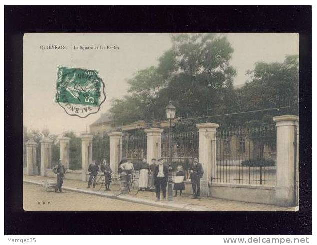 quiévrain le square & les écoles édit.DRV couleur animée vélo cachet de convoyeur