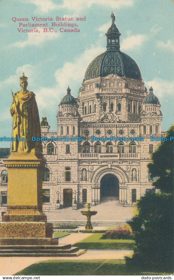 R015691 Queen Victoria Statue and Parliament Buildings. Victoria. B. C. Canada