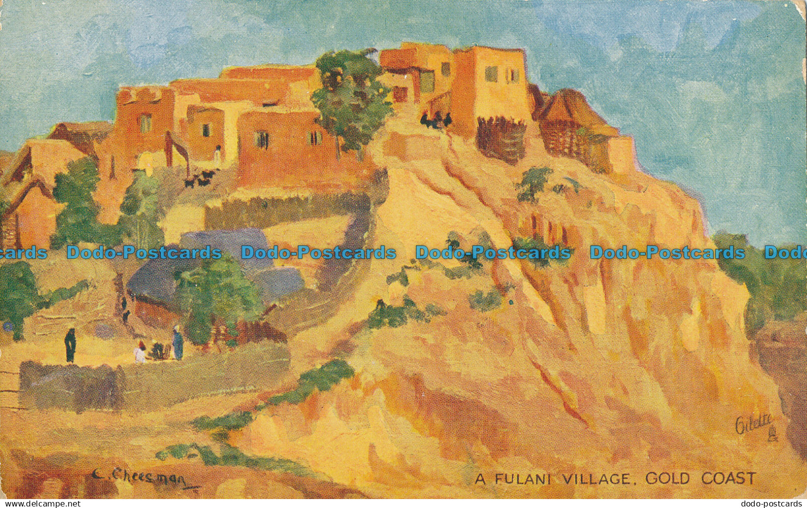 R027445 A Fulani Village. Gold Coast. Tuck. Oilette